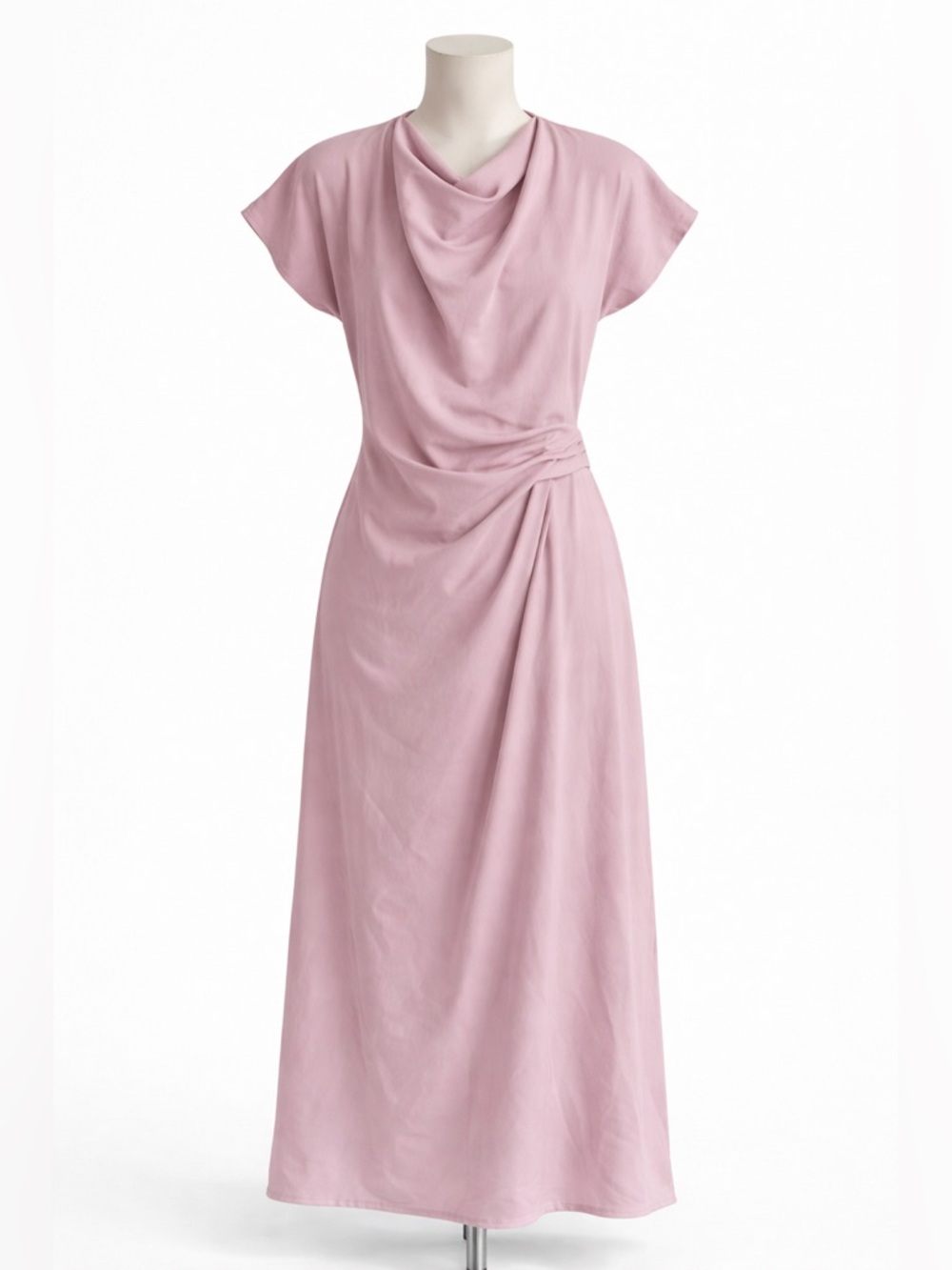 Zara Dusty Pink Draped Cowl-Neck Maxi Dress